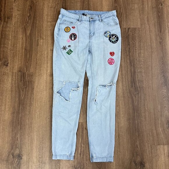 Divided Boyfriend Fit Patches Slim Low Jeans Sz 10 - Picture 2 of 15
